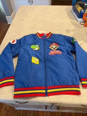 Nintendo Super Mario Blue Kids Puffer Jacket with Red, Yellow & Green Accents